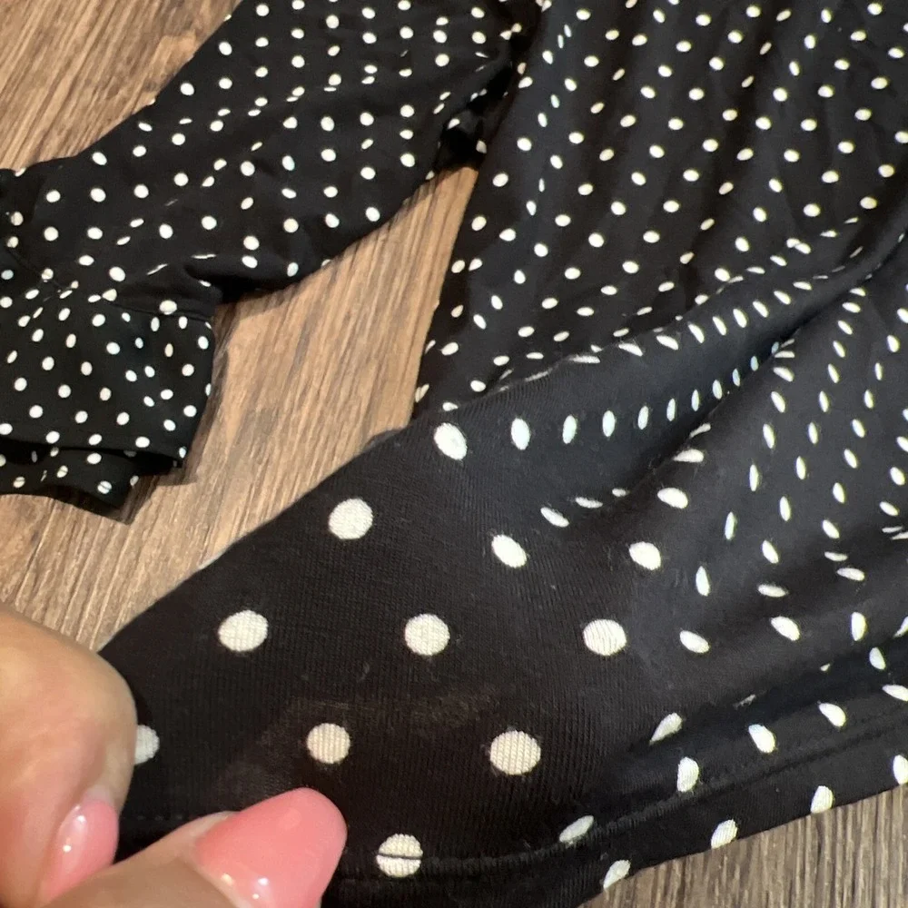 Kate Spade New York  polka Dot Black & White 1/2 Ruffle Sleeve Top Blouse S-CH